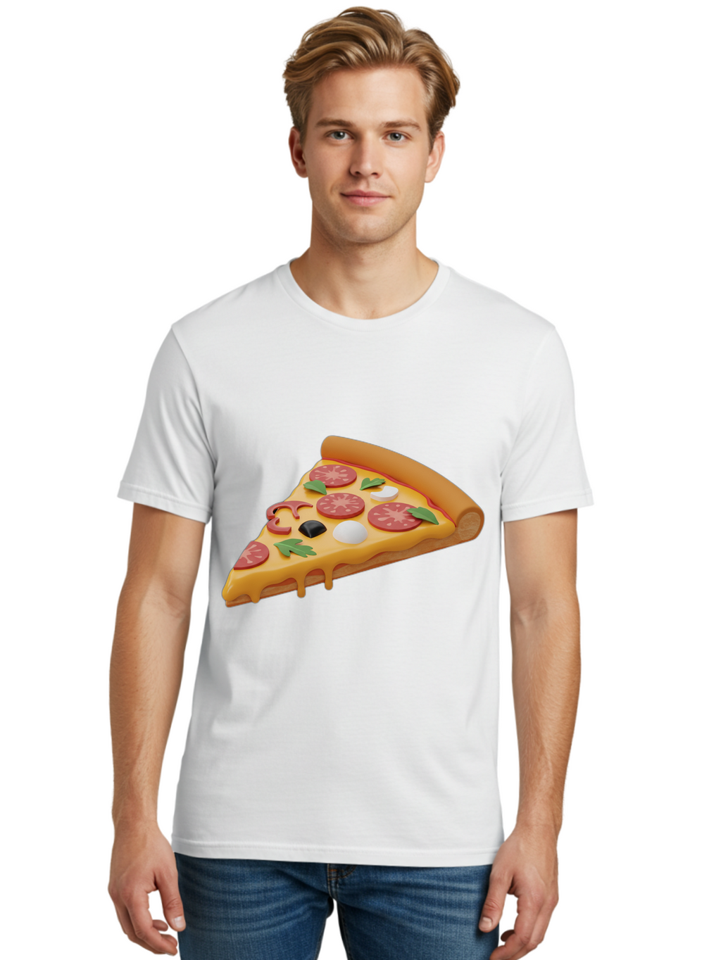 Pizza-Slice-1 Men'S Graphic Tee, 100% Cotton, Comfortable Casual Summer Wear, Machine Washable, Pizza Slice, Pepperoni Pizza, Melted Cheese, Italian Food, Cheese Pizza, Olives, Garlic, Basil Leaves, Pepperoni Slices, Gourmet Pizza Bac269