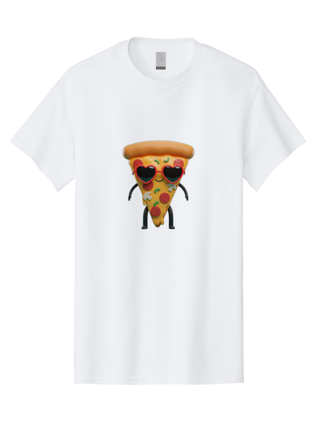 Pizza-Slice-11 Men'S Graphic Tee, 100% Cotton, Comfortable Casual Summer Wear, Machine Washable, Cartoon Pizza Slice, Heart-Shaped Sunglasses, Kawaii Character, Funny Face, Italian Food, Cartoon Food, Pepperoni Pizza, Cute Design, Bac271