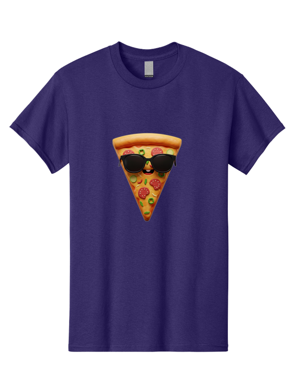 Pizza-Slice-14 Men'S Graphic Tee, 100% Cotton, Comfortable Casual Summer Wear, Machine Washable, Pizza Slice, Cartoon Character, Sunglasses, Pepperoni Pizza, Green Peppers, Olives, Cartoon Food, Funny Pizza, Cheerful Snack, Tasty Treat Bac274