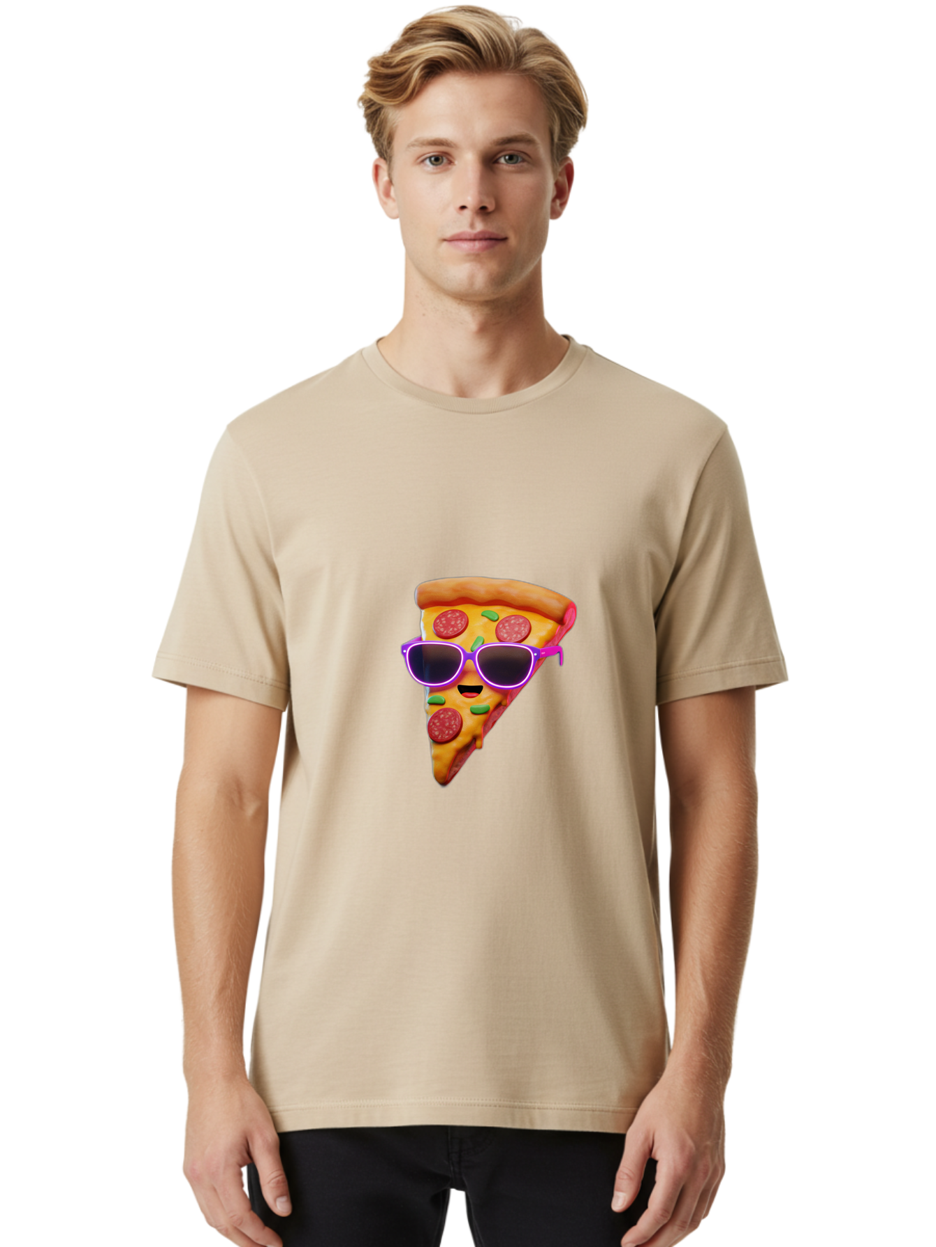 Pizza-Slice-15 Men'S Graphic Tee, 100% Cotton, Comfortable Casual Summer Wear, Machine Washable, Pizza Slice With Sunglasses, Pepperoni Pizza, Cool Food, Cartoon Style, Funny Food, Trendy Graphics, Playful Illustration, Foodie Humor Bac275