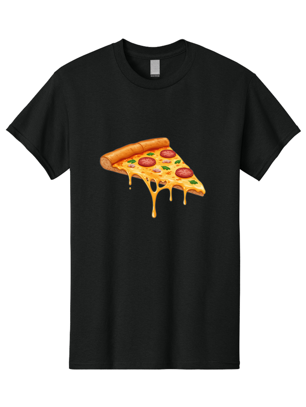 Pizza-Slice-19 Men'S Graphic Tee, 100% Cotton, Comfortable Casual Summer Wear, Machine Washable, Pepperoni Pizza Slice, Melted Cheese, Gooey Cheese, Pepperoni, Basil, Italian Food, Pizza Lover, Cheesy Goodness, Savory Delight, Foodie, Bac279