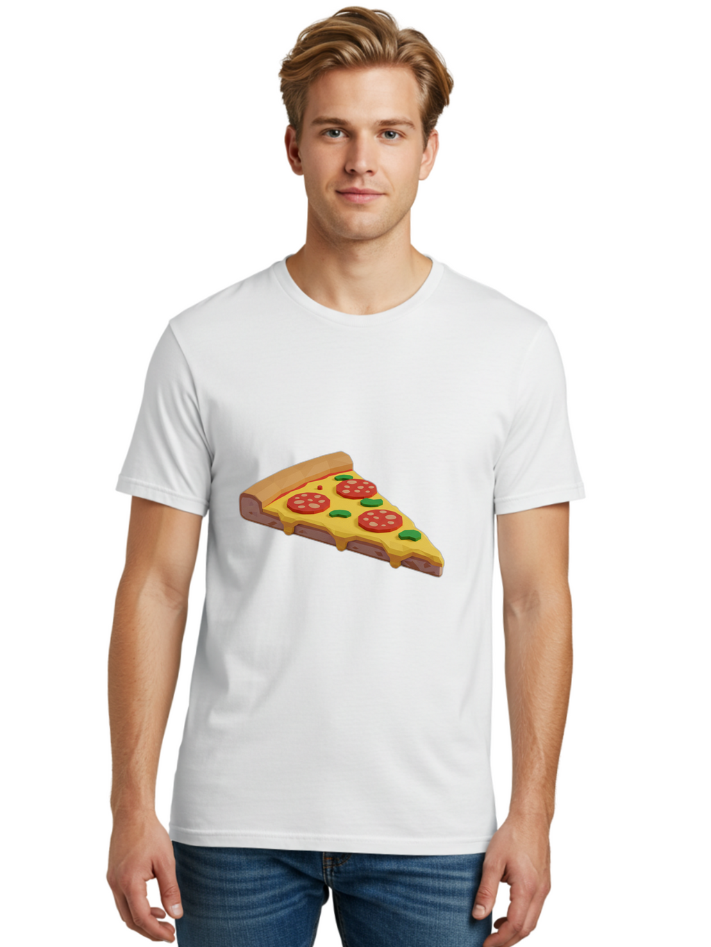 Pizza-Slice-2 Men'S Graphic Tee, 100% Cotton, Comfortable Casual Summer Wear, Machine Washable, Delicious Pizza, Pizza Slice, Cheese, Pepperoni, Basil, Italian Food, Mouth-Watering, Foodie, Tasty, Appetizing, Savory, Hunger, Takeout, Dinner Bac280