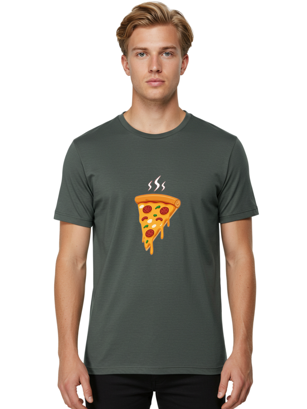 Pizza-Slice-22 Men'S Graphic Tee, 100% Cotton, Comfortable Casual Summer Wear, Machine Washable, Pepperoni Pizza, Melted Cheese, Gooey Goodness, Savory Delight, Hot Pizza, Cheesy Pizza Slice, Delicious Toppings, Italian Food, Pizza Love, Bac283
