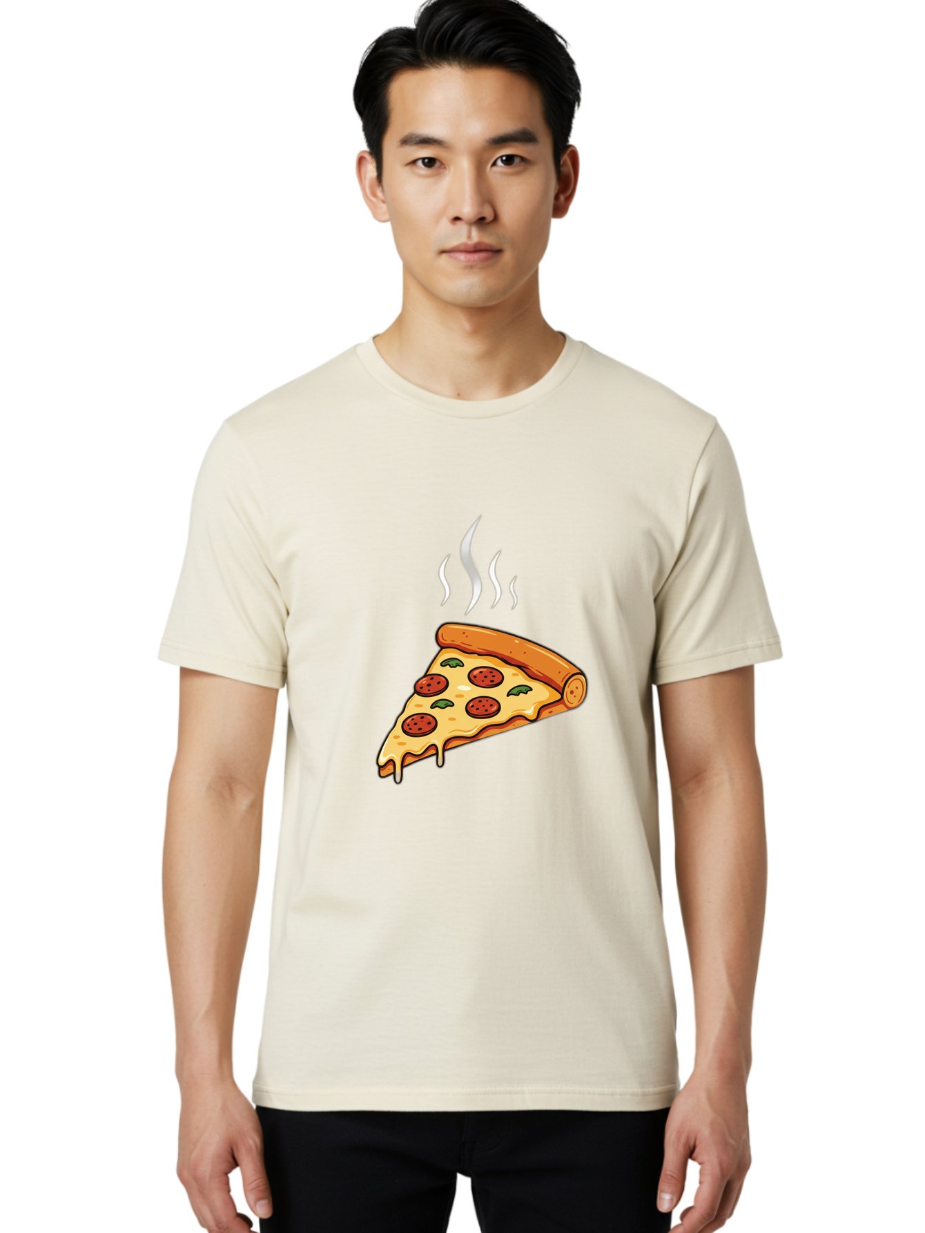 Pizza-Slice-23 Men'S Graphic Tee, 100% Cotton, Comfortable Casual Summer Wear, Machine Washable, Pepperoni Pizza, Melted Cheese, Fresh Basil, Hot Pizza, Italian Food, Savory Toppings, Crispy Crust, Delicious Meal Bac284