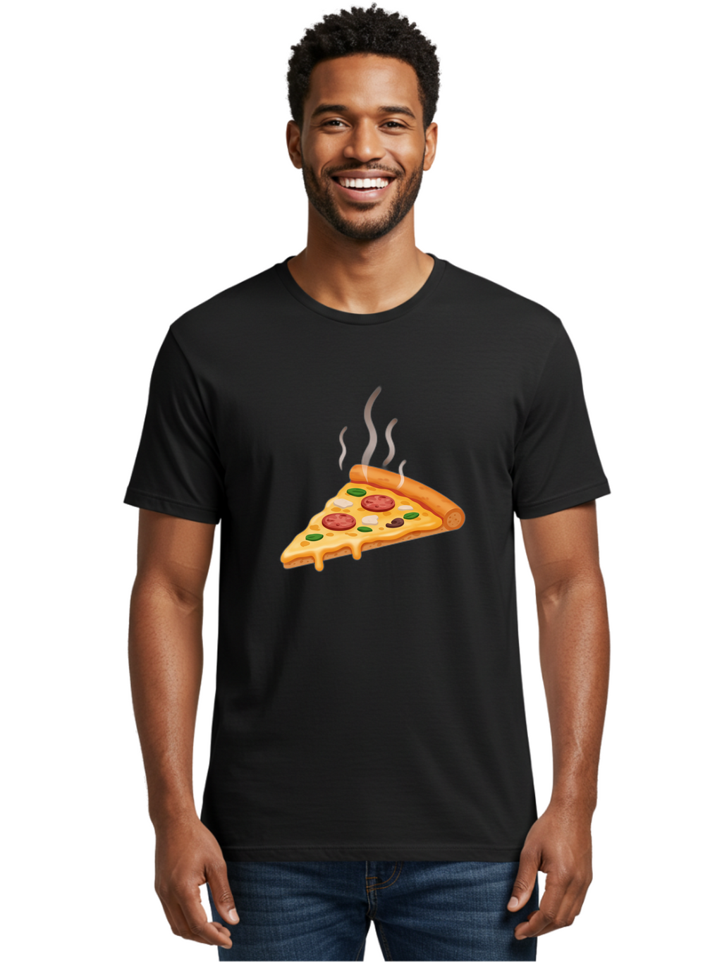 Pizza-Slice-25 Men'S Graphic Tee, 100% Cotton, Comfortable Casual Summer Wear, Machine Washable, Hot Pizza Slice, Melted Cheese, Pepperoni, Green Peppers, Olives, Italian Cuisine, Delicious Food, Savory Toppings, Foodie, Pizza Lovers Bac286