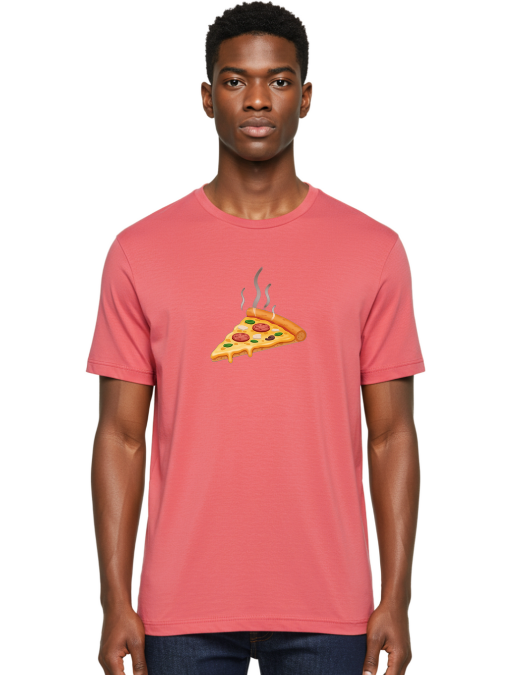 Pizza-Slice-25 Men'S Graphic Tee, 100% Cotton, Comfortable Casual Summer Wear, Machine Washable, Hot Pizza Slice, Melted Cheese, Pepperoni, Green Peppers, Olives, Italian Cuisine, Delicious Food, Savory Toppings, Foodie, Pizza Lovers Bac286
