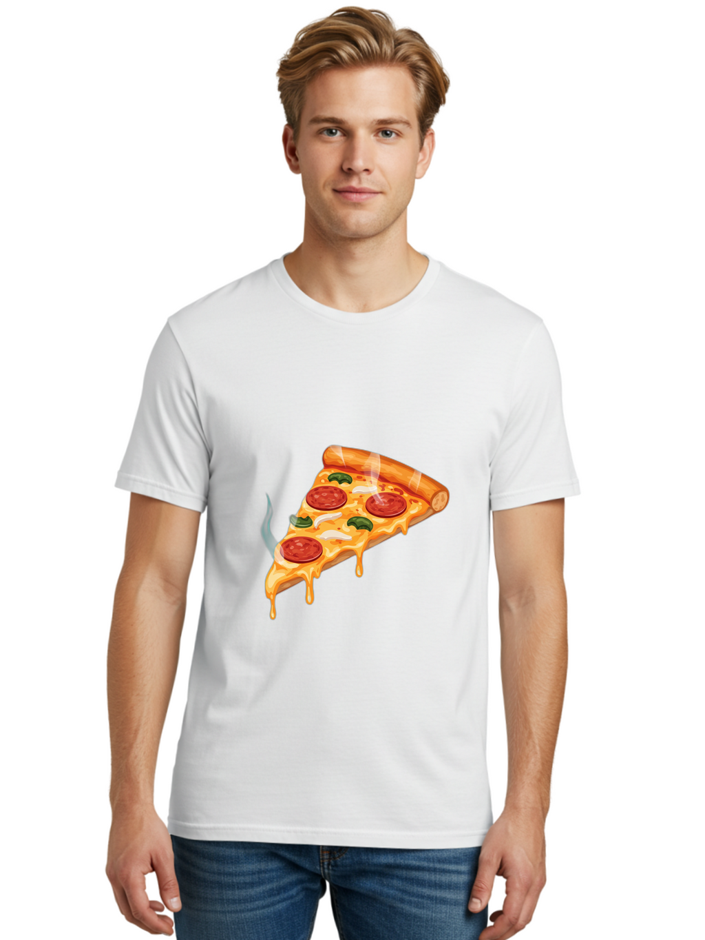 Pizza-Slice-26 Men'S Graphic Tee, 100% Cotton, Comfortable Casual Summer Wear, Machine Washable, Pepperoni Pizza Slice, Melting Cheese, Hot Pizza, Delicious Meal, Italian Food, Tasty Treat, Savory Flavors, Gooey Cheese, Pepperoni Slices Bac287
