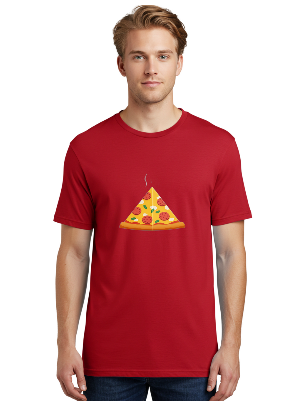 Pizza-Slice-27 Men'S Graphic Tee, 100% Cotton, Comfortable Casual Summer Wear, Machine Washable, Pepperoni Pizza Slice, Hot Pizza, Pepperoni, Mozzarella Cheese, Green Olives, Baked Pizza, Italian Food, Savory Treat, Cheesy Goodness, Bac288