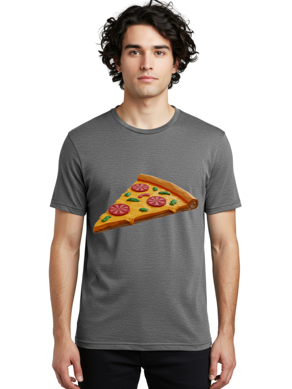 Pizza-Slice-3 Men'S Graphic Tee, 100% Cotton, Comfortable Casual Summer Wear, Machine Washable, Pizza Slice, Pepperoni, Basil Leaves, Italian Cuisine, Cheesy Goodness, Tasty Toppings, Food Graphics, Digital Illustration Bac291