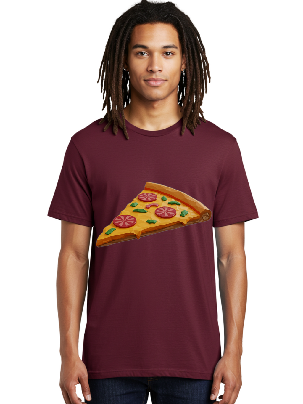 Pizza-Slice-3 Men'S Graphic Tee, 100% Cotton, Comfortable Casual Summer Wear, Machine Washable, Pizza Slice, Pepperoni, Basil Leaves, Italian Cuisine, Cheesy Goodness, Tasty Toppings, Food Graphics, Digital Illustration Bac291