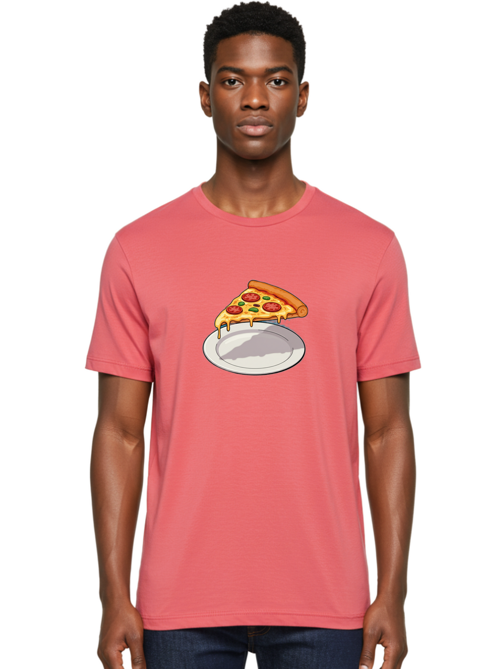 Pizza-Slice-30 Men'S Graphic Tee, 100% Cotton, Comfortable Casual Summer Wear, Machine Washable, Pizza Slice On A Plate, Gooey Cheese, Tomato Sauce, Basil Leaves, Italian Food, Delicious Meal, Appetizing Dish, Savory Flavors Bac292