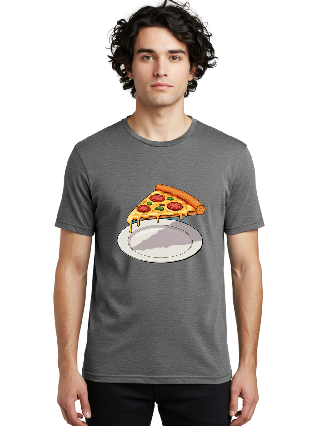 Pizza-Slice-30 Men'S Graphic Tee, 100% Cotton, Comfortable Casual Summer Wear, Machine Washable, Pizza Slice On A Plate, Gooey Cheese, Tomato Sauce, Basil Leaves, Italian Food, Delicious Meal, Appetizing Dish, Savory Flavors Bac292
