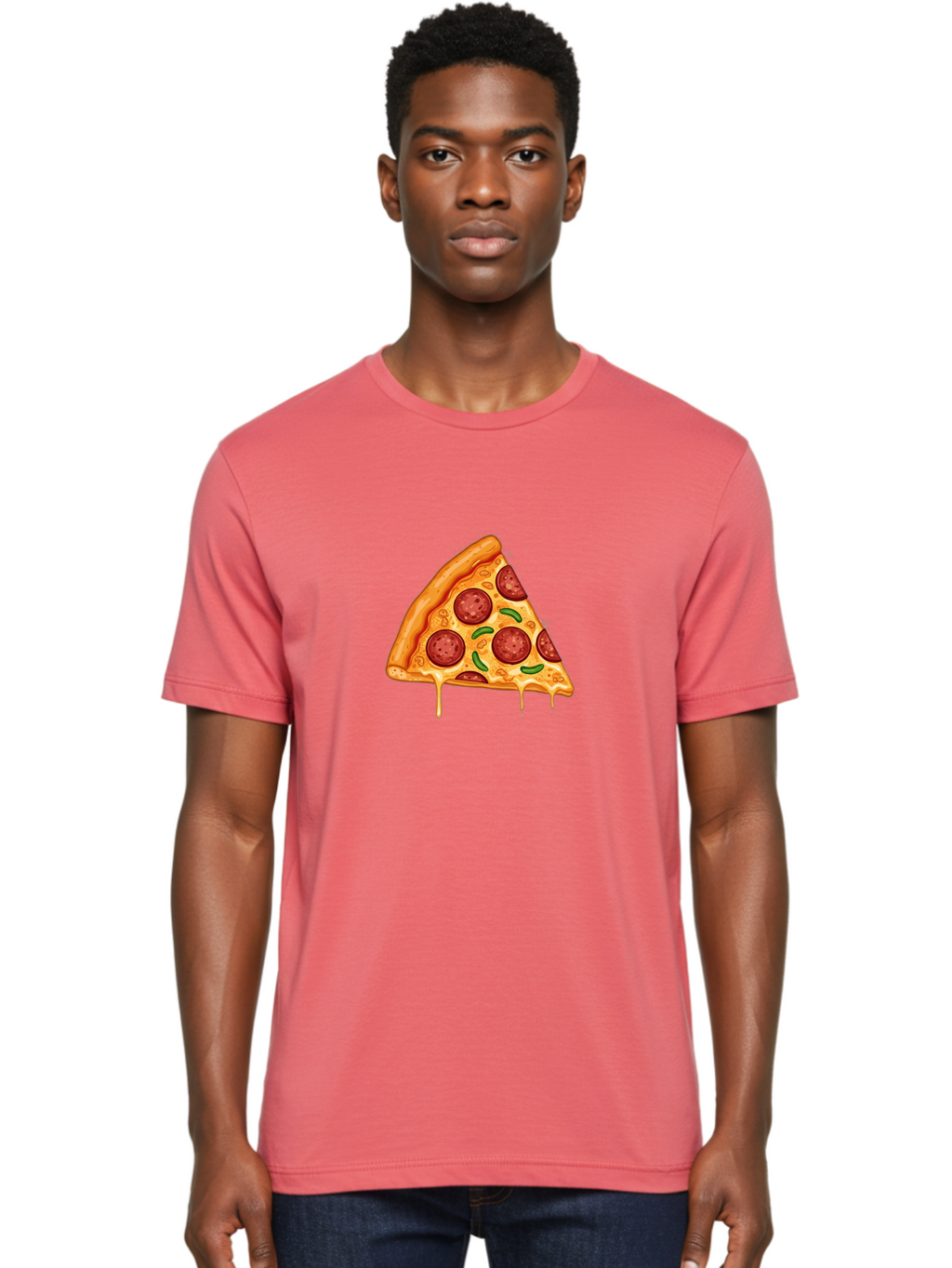Pizza-Slice-32 Men'S Graphic Tee, 100% Cotton, Comfortable Casual Summer Wear, Machine Washable, Pepperoni Pizza Slice, Cheesy Goodness, Melted Cheese, Pepperoni Toppings, Jalapeno Slices, Italian Cuisine, Delicious Food, Savory Flavors, Bac294