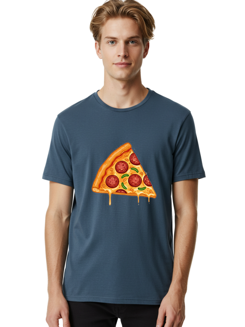 Pizza-Slice-32 Men'S Graphic Tee, 100% Cotton, Comfortable Casual Summer Wear, Machine Washable, Pepperoni Pizza Slice, Cheesy Goodness, Melted Cheese, Pepperoni Toppings, Jalapeno Slices, Italian Cuisine, Delicious Food, Savory Flavors, Bac294