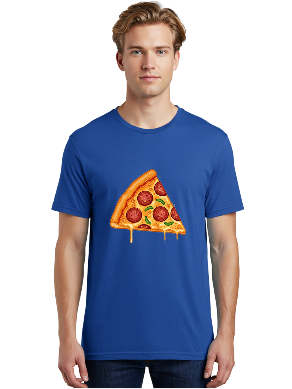 Pizza-Slice-32 Men'S Graphic Tee, 100% Cotton, Comfortable Casual Summer Wear, Machine Washable, Pepperoni Pizza Slice, Cheesy Goodness, Melted Cheese, Pepperoni Toppings, Jalapeno Slices, Italian Cuisine, Delicious Food, Savory Flavors, Bac294