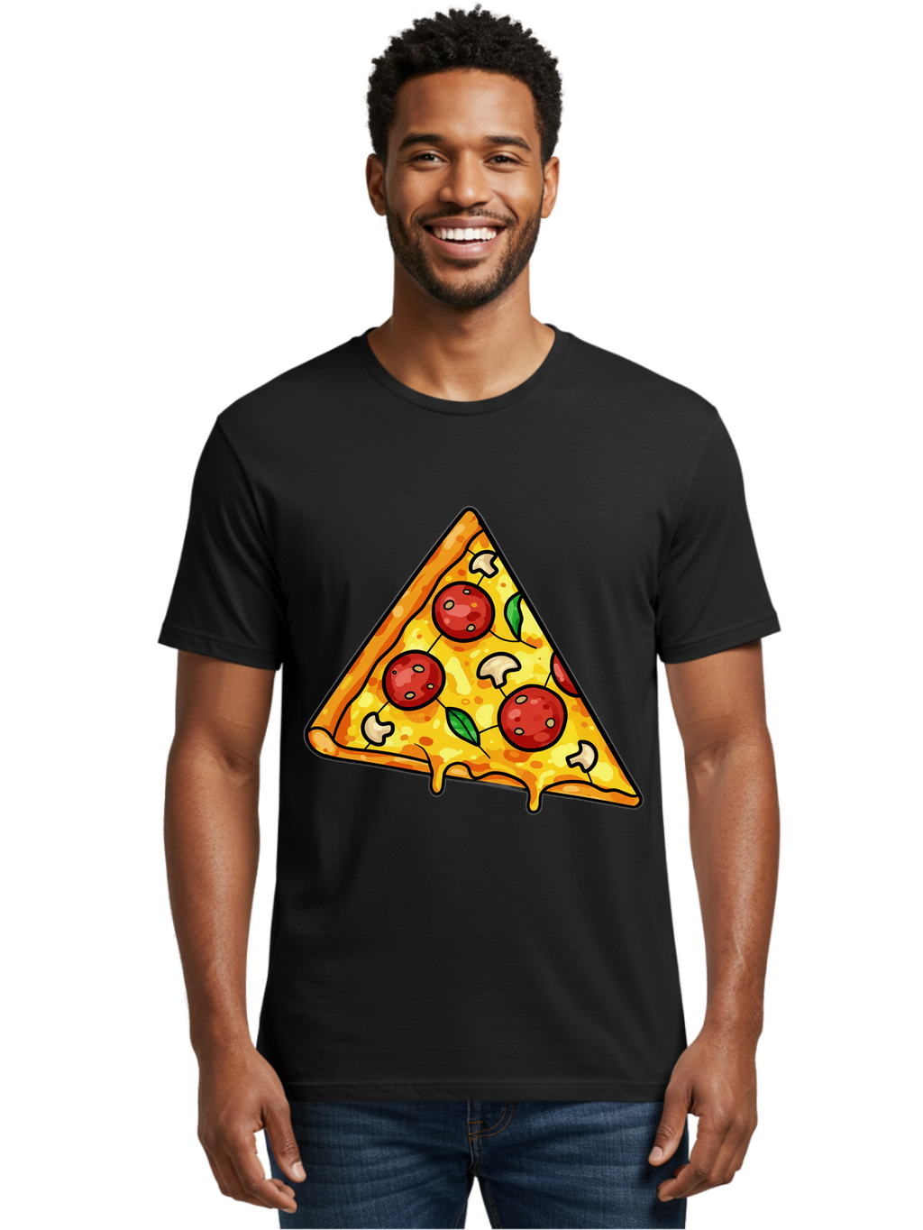Pizza-Slice-34 Men'S Graphic Tee, 100% Cotton, Comfortable Casual Summer Wear, Machine Washable, Tasty Pizza, Melted Cheese, Pepperoni Pizza, Mushrooms, Basil, Cheesy Goodness, Savory Delight, Italian Cuisine, Foodie Favorite, Pizza Love Bac296