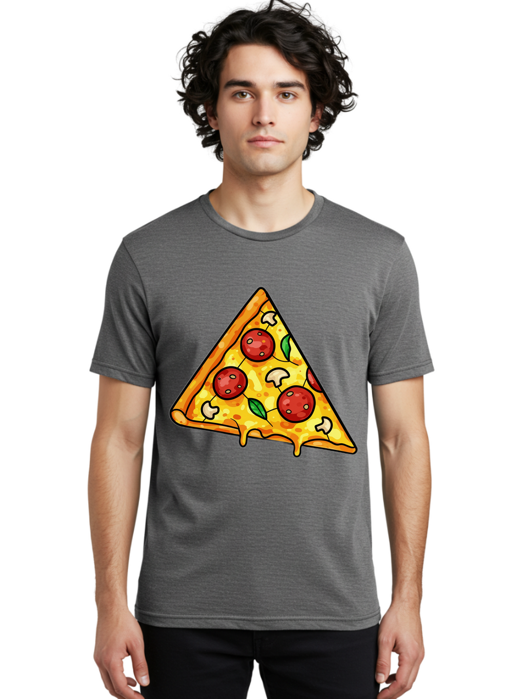 Pizza-Slice-34 Men'S Graphic Tee, 100% Cotton, Comfortable Casual Summer Wear, Machine Washable, Tasty Pizza, Melted Cheese, Pepperoni Pizza, Mushrooms, Basil, Cheesy Goodness, Savory Delight, Italian Cuisine, Foodie Favorite, Pizza Love Bac296