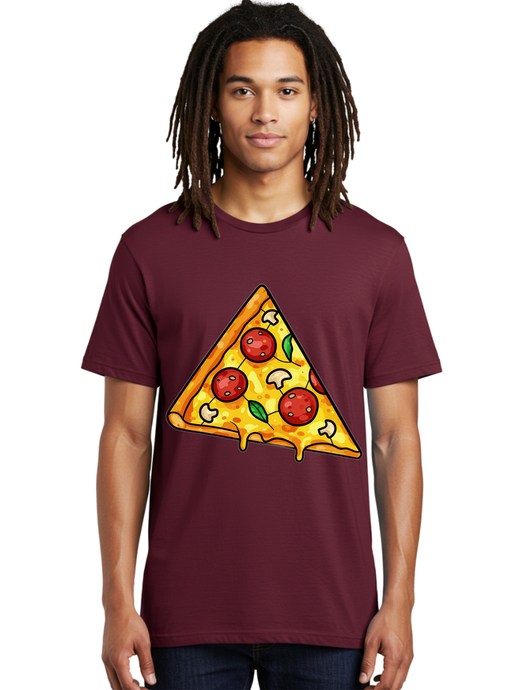Pizza-Slice-34 Men'S Graphic Tee, 100% Cotton, Comfortable Casual Summer Wear, Machine Washable, Tasty Pizza, Melted Cheese, Pepperoni Pizza, Mushrooms, Basil, Cheesy Goodness, Savory Delight, Italian Cuisine, Foodie Favorite, Pizza Love Bac296