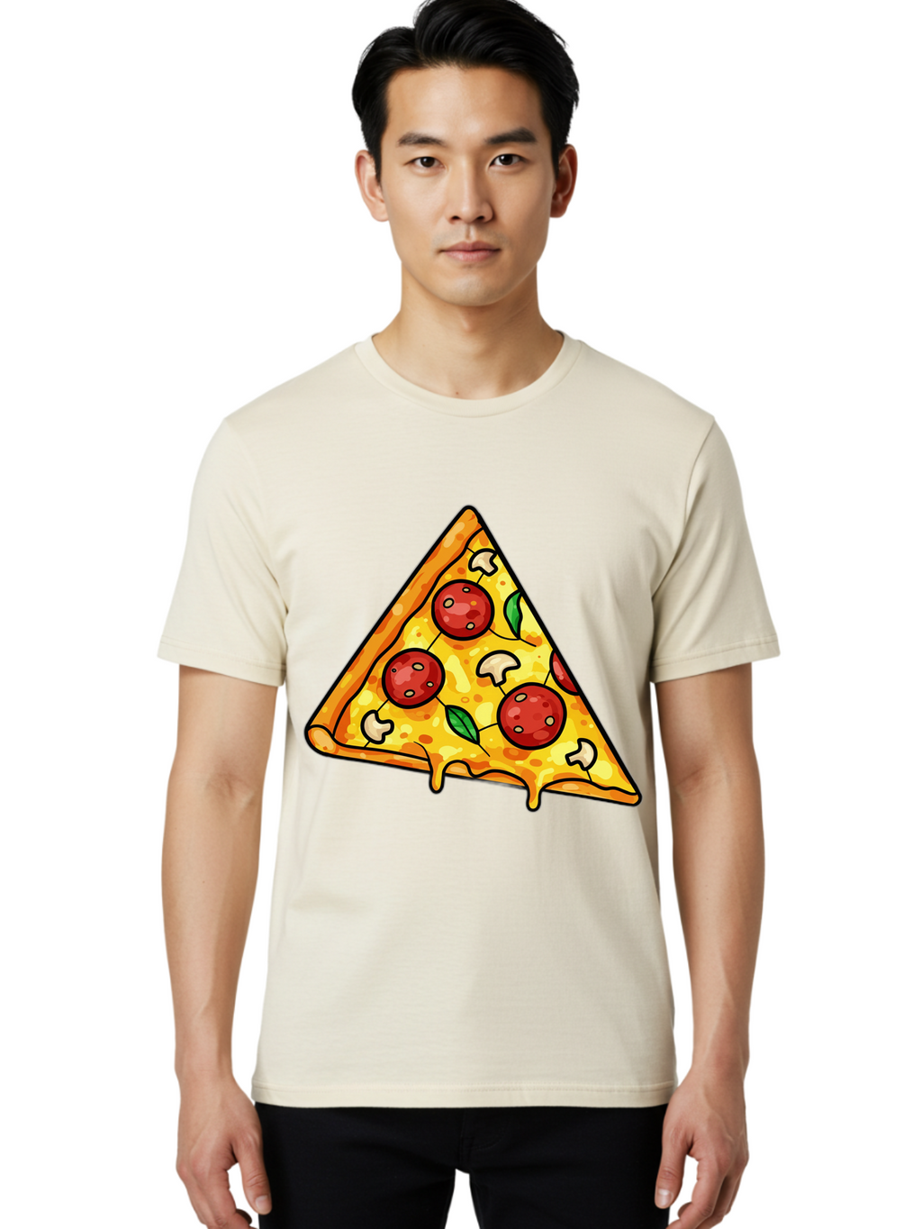 Pizza-Slice-34 Men'S Graphic Tee, 100% Cotton, Comfortable Casual Summer Wear, Machine Washable, Tasty Pizza, Melted Cheese, Pepperoni Pizza, Mushrooms, Basil, Cheesy Goodness, Savory Delight, Italian Cuisine, Foodie Favorite, Pizza Love Bac296
