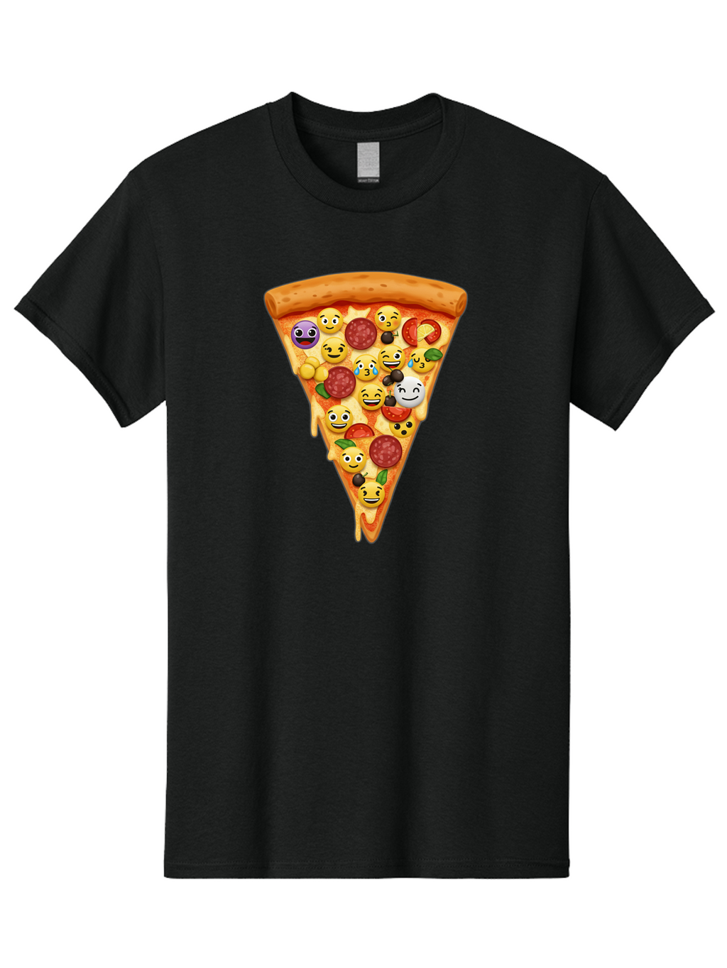 Pizza-Slice-35 Men'S Graphic Tee, 100% Cotton, Comfortable Casual Summer Wear, Machine Washable, Pizza Slice, Emoji Toppings, Pepperoni, Black Olives, Melted Cheese, Funny Emojis, Cartoon Pizza, Tasty Pizza, Foodie Fun, Pizza Love, Bac297