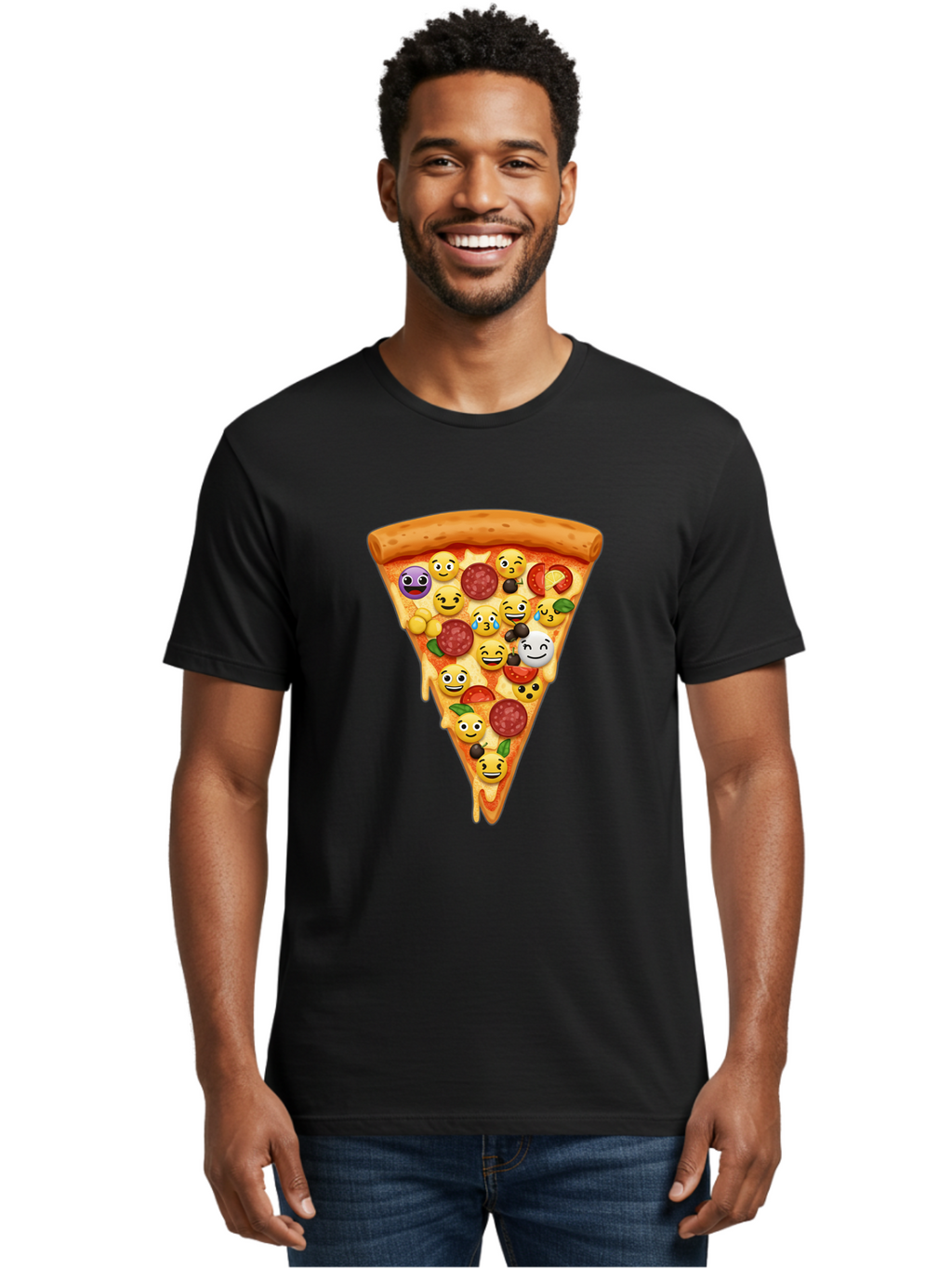 Pizza-Slice-35 Men'S Graphic Tee, 100% Cotton, Comfortable Casual Summer Wear, Machine Washable, Pizza Slice, Emoji Toppings, Pepperoni, Black Olives, Melted Cheese, Funny Emojis, Cartoon Pizza, Tasty Pizza, Foodie Fun, Pizza Love, Bac297