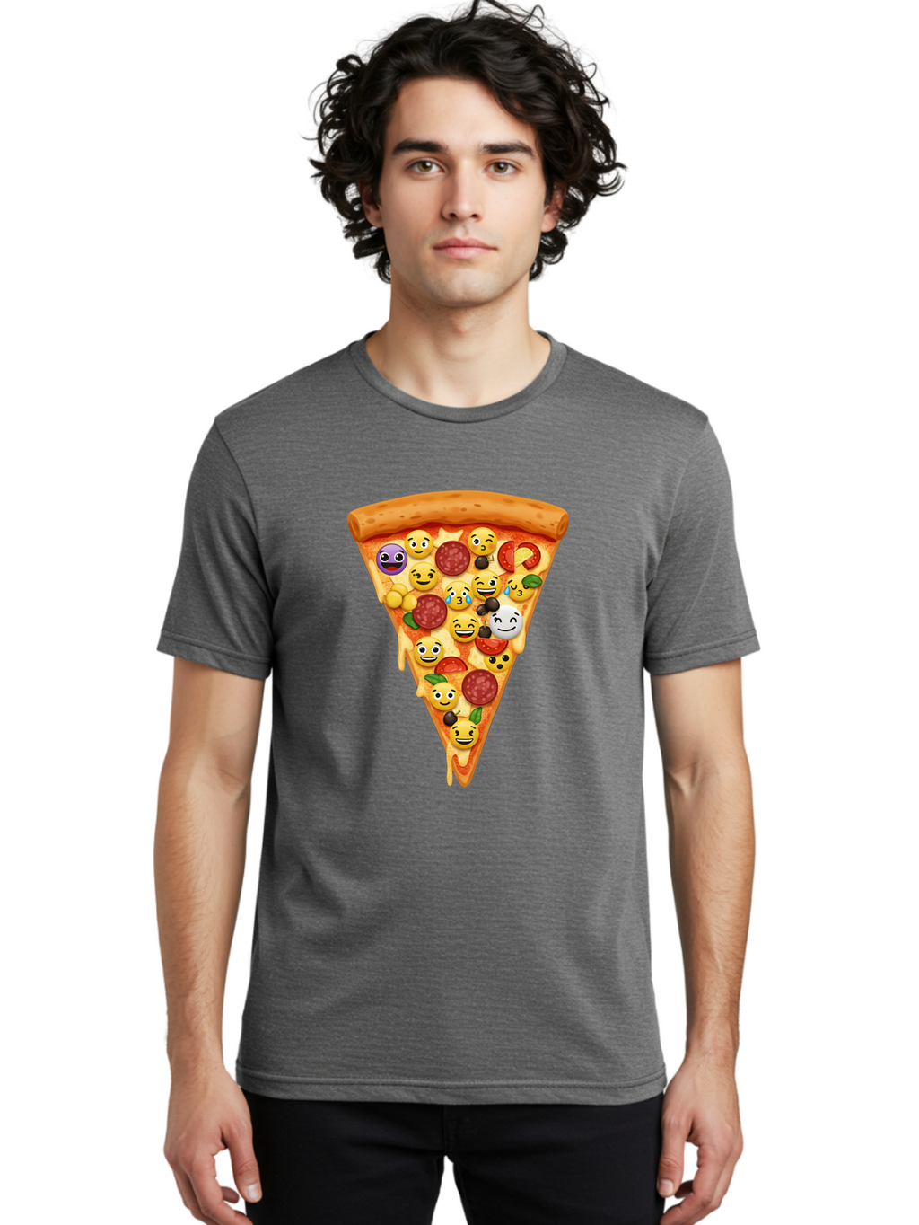 Pizza-Slice-35 Men'S Graphic Tee, 100% Cotton, Comfortable Casual Summer Wear, Machine Washable, Pizza Slice, Emoji Toppings, Pepperoni, Black Olives, Melted Cheese, Funny Emojis, Cartoon Pizza, Tasty Pizza, Foodie Fun, Pizza Love, Bac297