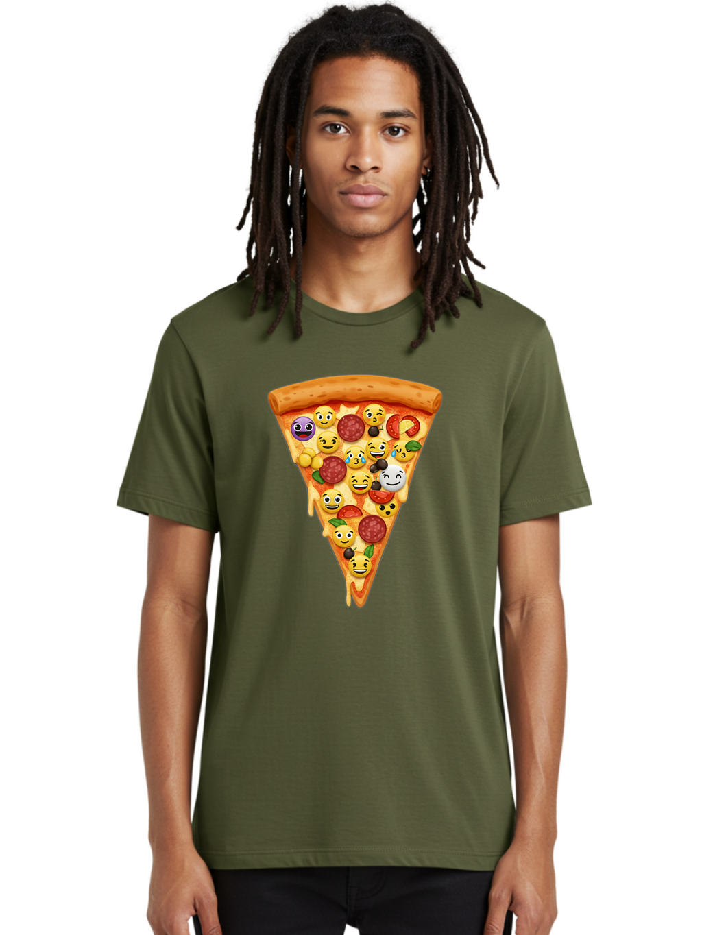 Pizza-Slice-35 Men'S Graphic Tee, 100% Cotton, Comfortable Casual Summer Wear, Machine Washable, Pizza Slice, Emoji Toppings, Pepperoni, Black Olives, Melted Cheese, Funny Emojis, Cartoon Pizza, Tasty Pizza, Foodie Fun, Pizza Love, Bac297