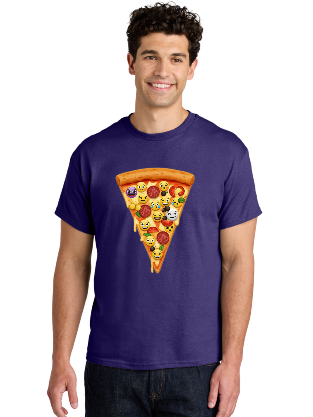 Pizza-Slice-35 Men'S Graphic Tee, 100% Cotton, Comfortable Casual Summer Wear, Machine Washable, Pizza Slice, Emoji Toppings, Pepperoni, Black Olives, Melted Cheese, Funny Emojis, Cartoon Pizza, Tasty Pizza, Foodie Fun, Pizza Love, Bac297