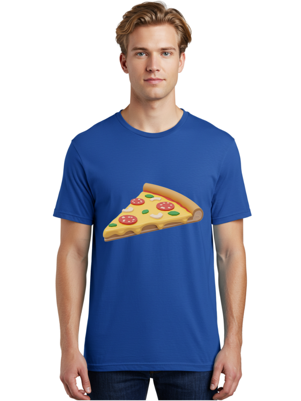 Pizza-Slice-5 Men'S Graphic Tee, 100% Cotton, Comfortable Casual Summer Wear, Machine Washable, Pizza Slice, Pepperoni Pizza, Melted Cheese, Green Peppers, White Onions, Italian Food, Dinner Ideas, Food Graphics, 3D Illustration, Pizza Topping Bac299