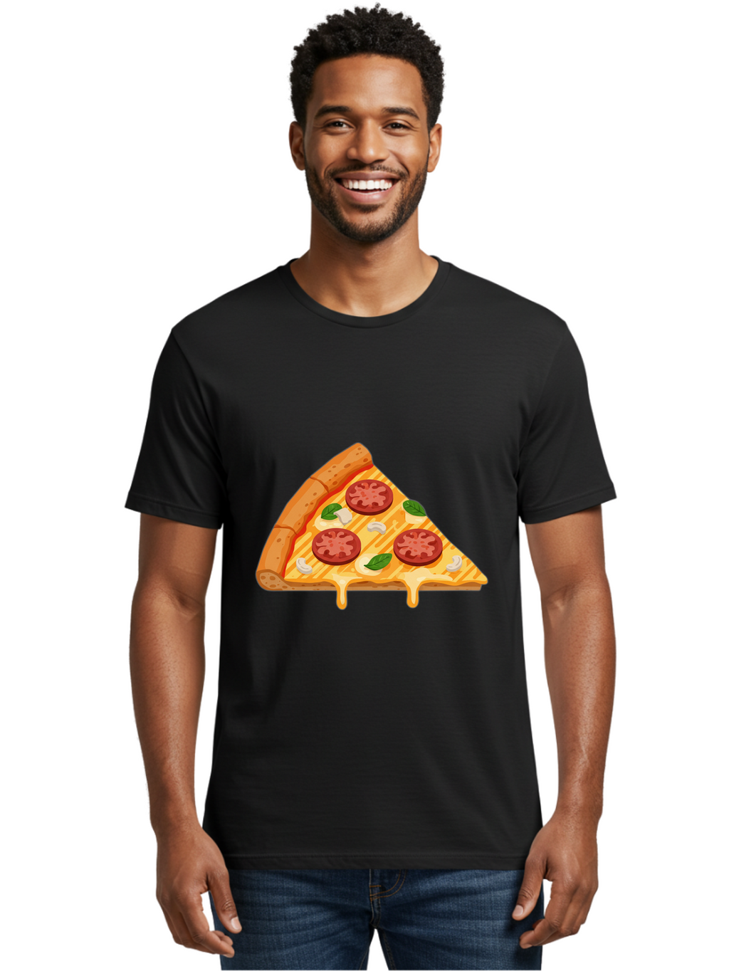 Pizza-Slice-6 Men'S Graphic Tee, 100% Cotton, Comfortable Casual Summer Wear, Machine Washable, Cheesy Pizza Slice, Pepperoni Pizza, Melty Cheese, Garlicky Flavor, Fresh Basil, Italian Cuisine, Savory Delight, Tasty Treat Bac300