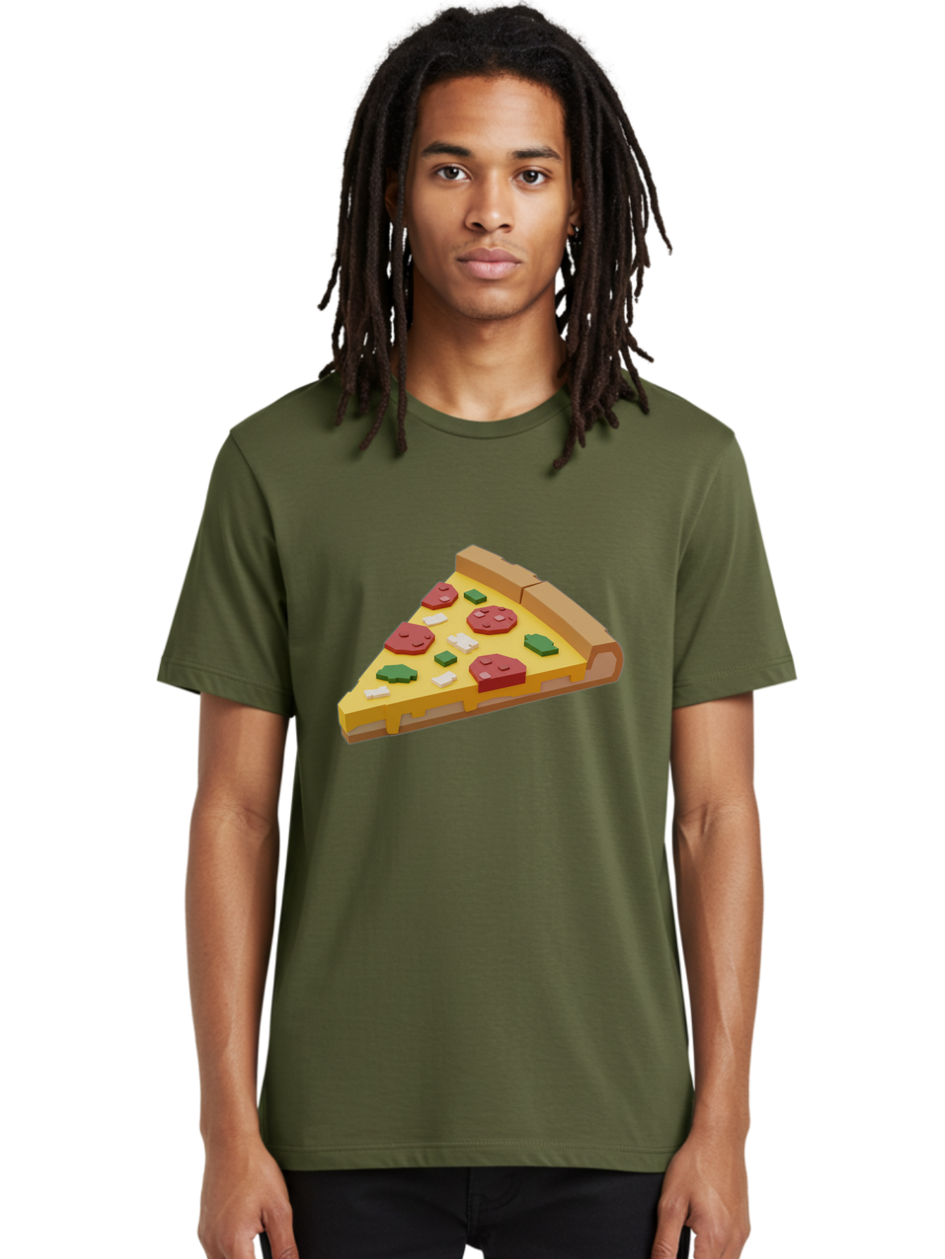 Pizza-Slice-7 Men'S Graphic Tee, 100% Cotton, Comfortable Casual Summer Wear, Machine Washable, 3D Pizza Slice, Cartoon-Style, Pepperoni, Green Peppers, Cheese, Crispy Crust, Tasty Toppings, Digital Art Bac301
