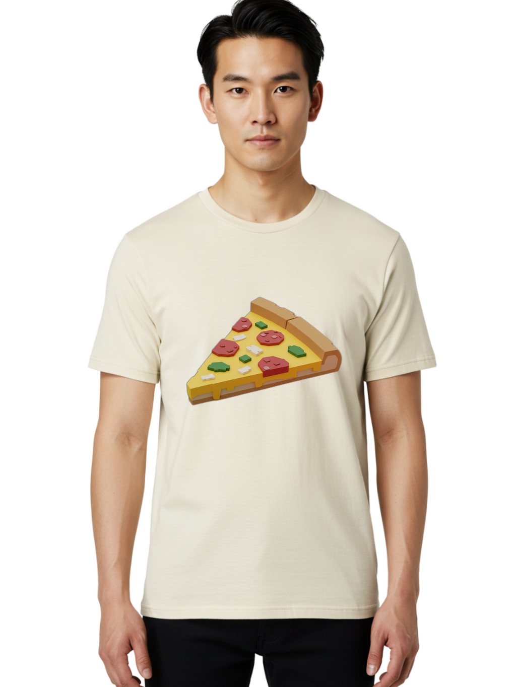 Pizza-Slice-7 Men'S Graphic Tee, 100% Cotton, Comfortable Casual Summer Wear, Machine Washable, 3D Pizza Slice, Cartoon-Style, Pepperoni, Green Peppers, Cheese, Crispy Crust, Tasty Toppings, Digital Art Bac301