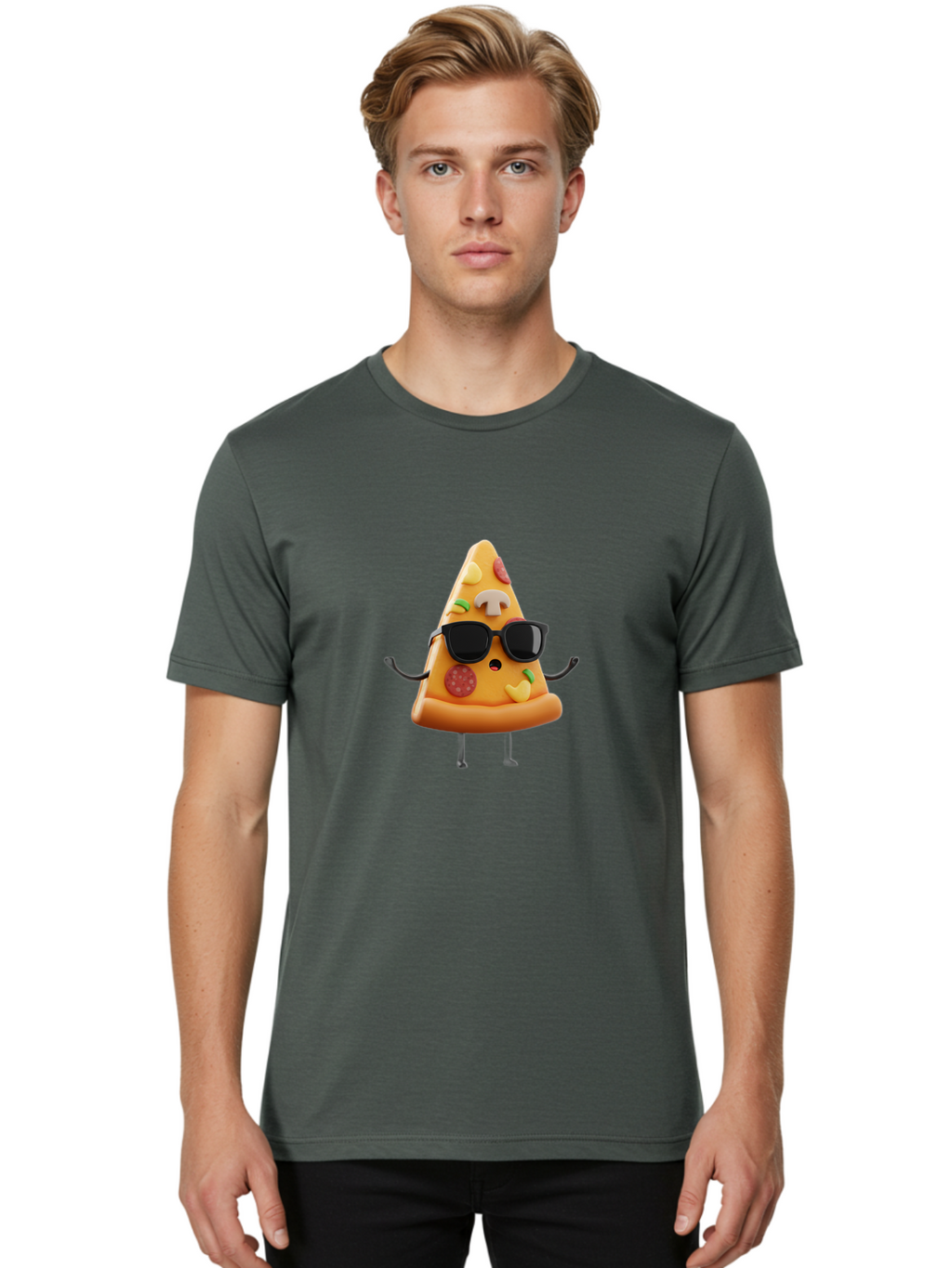 Pizza-Slice-8 Men'S Graphic Tee, 100% Cotton, Comfortable Casual Summer Wear, Machine Washable, Cool Pizza Slice, Cartoon Character, Sunglasses, Pepperoni, Mushrooms, Cheese, Fun, Quirky, Playful, Funny Character, 3D Illustration, Food Mascot, Bac302