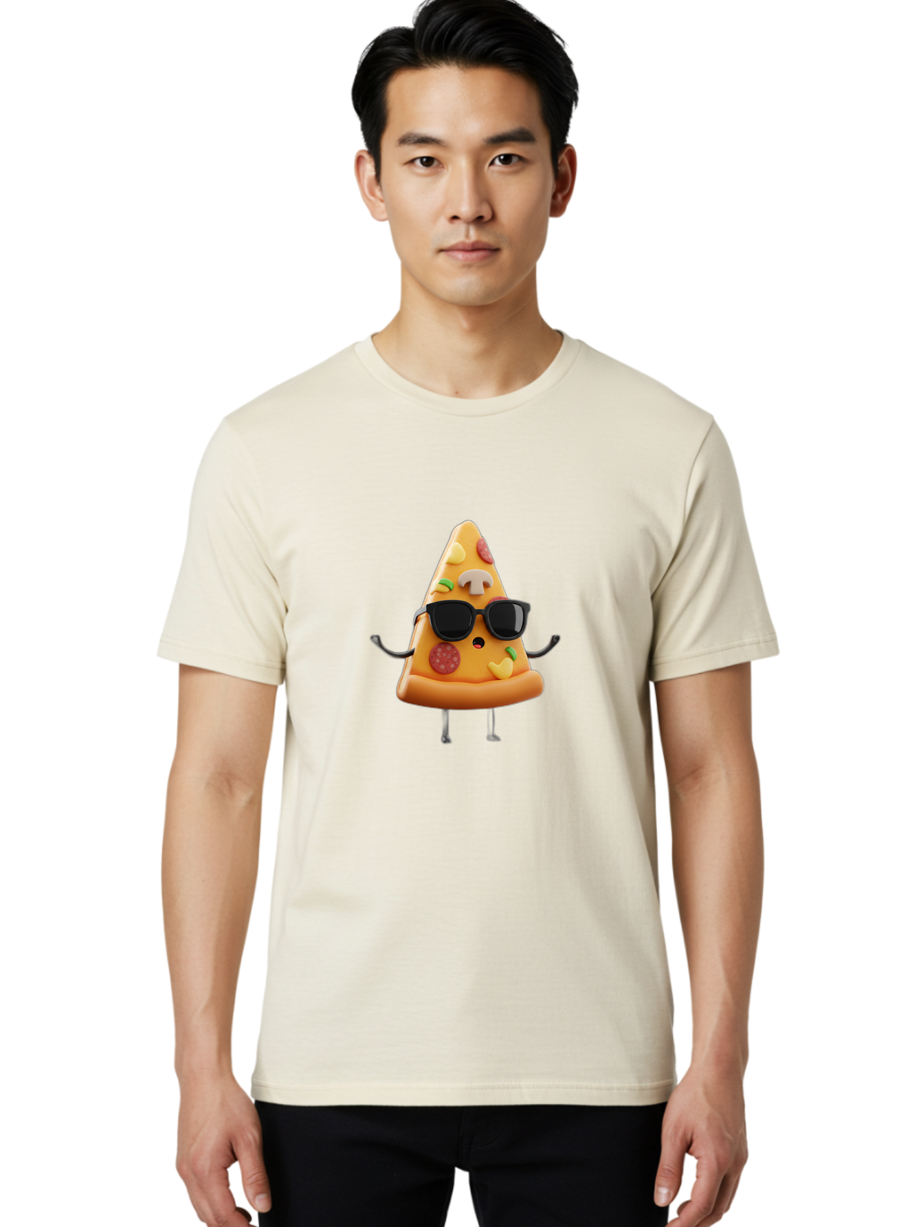 Pizza-Slice-8 Men'S Graphic Tee, 100% Cotton, Comfortable Casual Summer Wear, Machine Washable, Cool Pizza Slice, Cartoon Character, Sunglasses, Pepperoni, Mushrooms, Cheese, Fun, Quirky, Playful, Funny Character, 3D Illustration, Food Mascot, Bac302