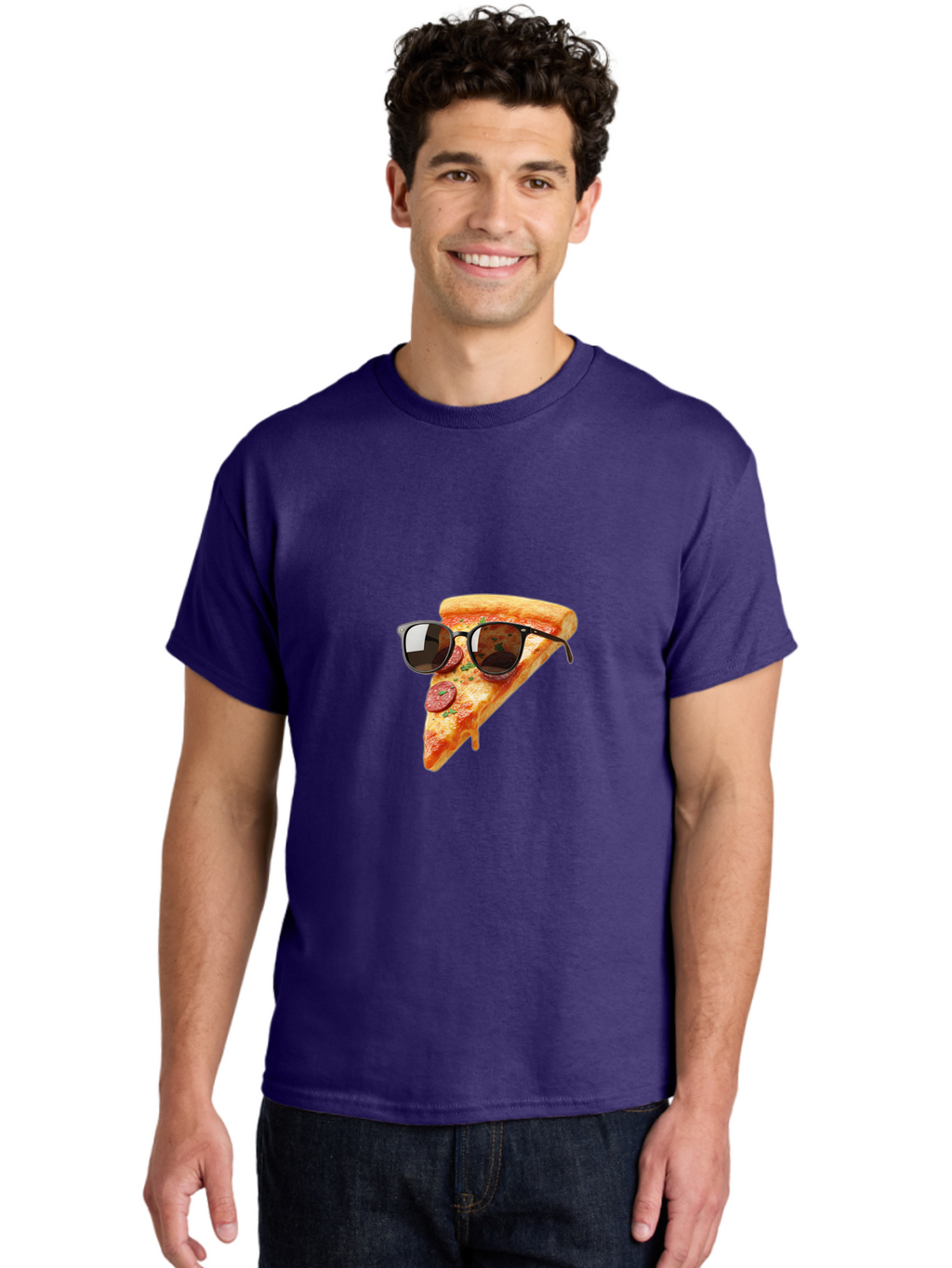 Pizza-Slice-Sunglasses-2 Men'S Graphic Tee, 100% Cotton, Comfortable Casual Summer Wear, Machine Washable, Pizza Slice Wearing Sunglasses, Funny Food, Quirky Humor, Cool Pizza, Sunglasses On Food, Comical Image, Playful Graphics, Bac307