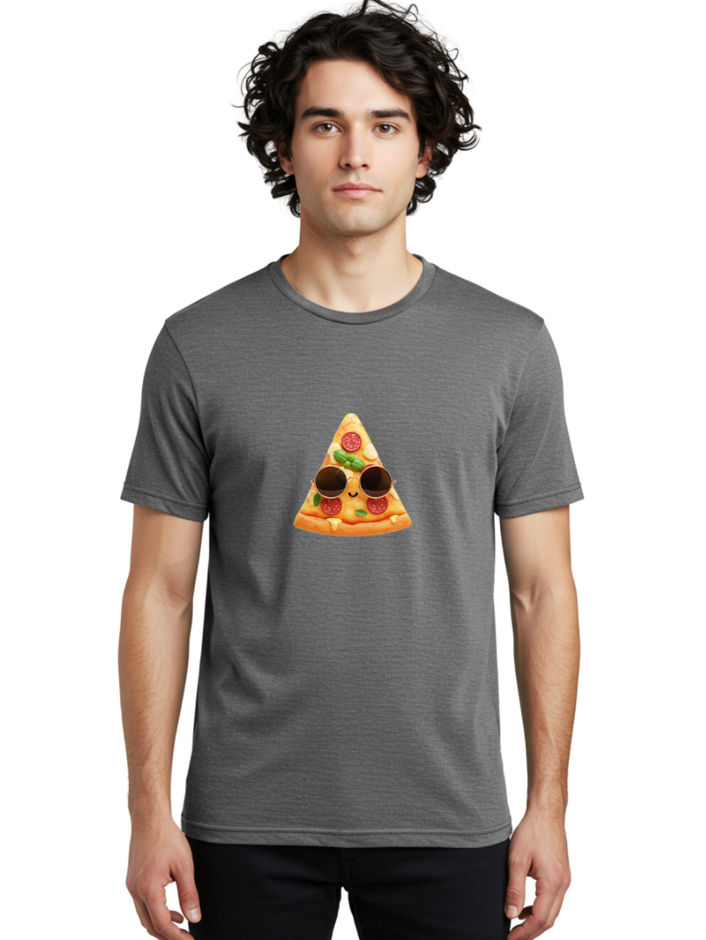 Pizza-Slice-Sunglasses-Emoji Men'S Graphic Tee, 100% Cotton, Comfortable Casual Summer Wear, Machine Washable, Funny Pizza Slice, Cool Sunglasses, Pepperoni Pizza, Cheese Pizza, Happy Face, Cartoon Character, Humorous Graphic, Cheesy Goodness, Bac309