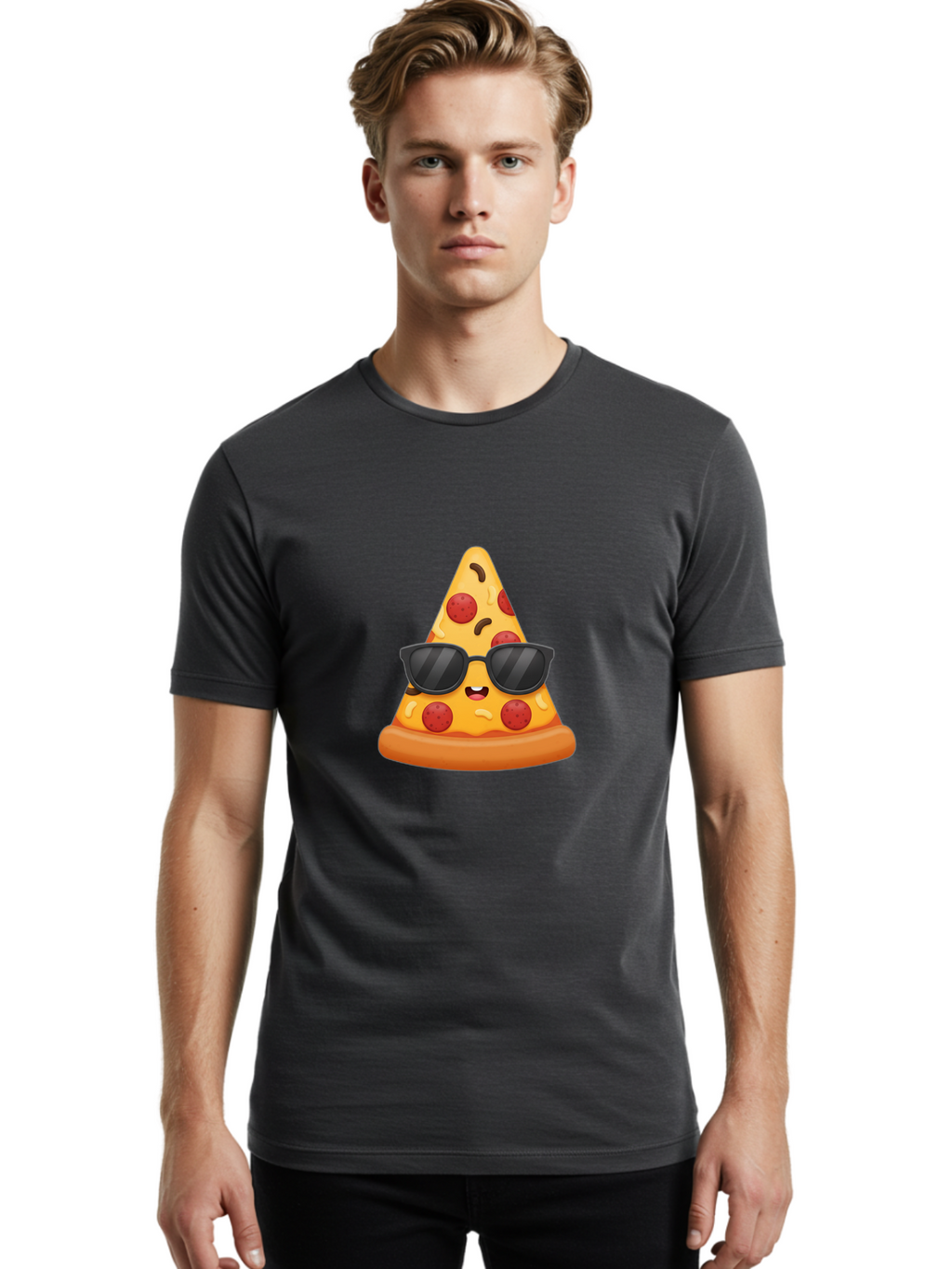 Pizza-Slice-Sunglasses Men'S Graphic Tee, 100% Cotton, Comfortable Casual Summer Wear, Machine Washable, Pizza Slice With Sunglasses, Cool Pizza, Cartoon Food, Pepperoni Pizza, Fun Design, Playful Character, Trendy Emojis Bac310