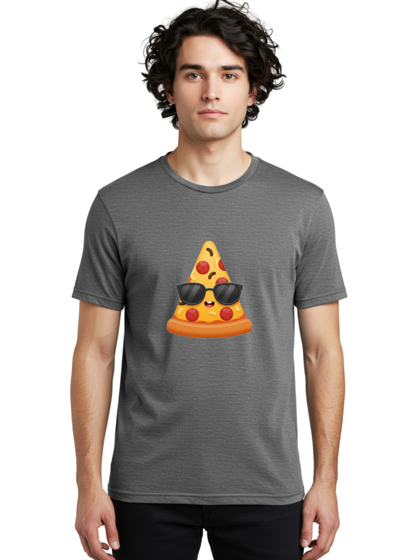 Pizza-Slice-Sunglasses Men'S Graphic Tee, 100% Cotton, Comfortable Casual Summer Wear, Machine Washable, Pizza Slice With Sunglasses, Cool Pizza, Cartoon Food, Pepperoni Pizza, Fun Design, Playful Character, Trendy Emojis Bac310