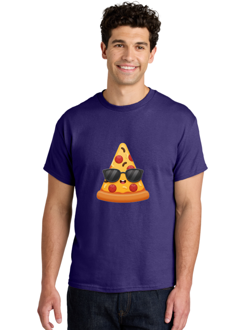 Pizza-Slice-Sunglasses Men'S Graphic Tee, 100% Cotton, Comfortable Casual Summer Wear, Machine Washable, Pizza Slice With Sunglasses, Cool Pizza, Cartoon Food, Pepperoni Pizza, Fun Design, Playful Character, Trendy Emojis Bac310