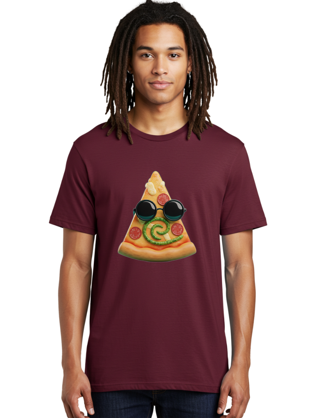 Pizza-Slice-With-Sunglasses-3 Men'S Graphic Tee, 100% Cotton, Comfortable Casual Summer Wear, Machine Washable, Funny Pizza, Cool Pizza Slice, Pepperoni Pizza, Melted Cheese, Pesto Swirl, Cute Food, Hipster Food, Casual Dining, Pizza Love, Bac314