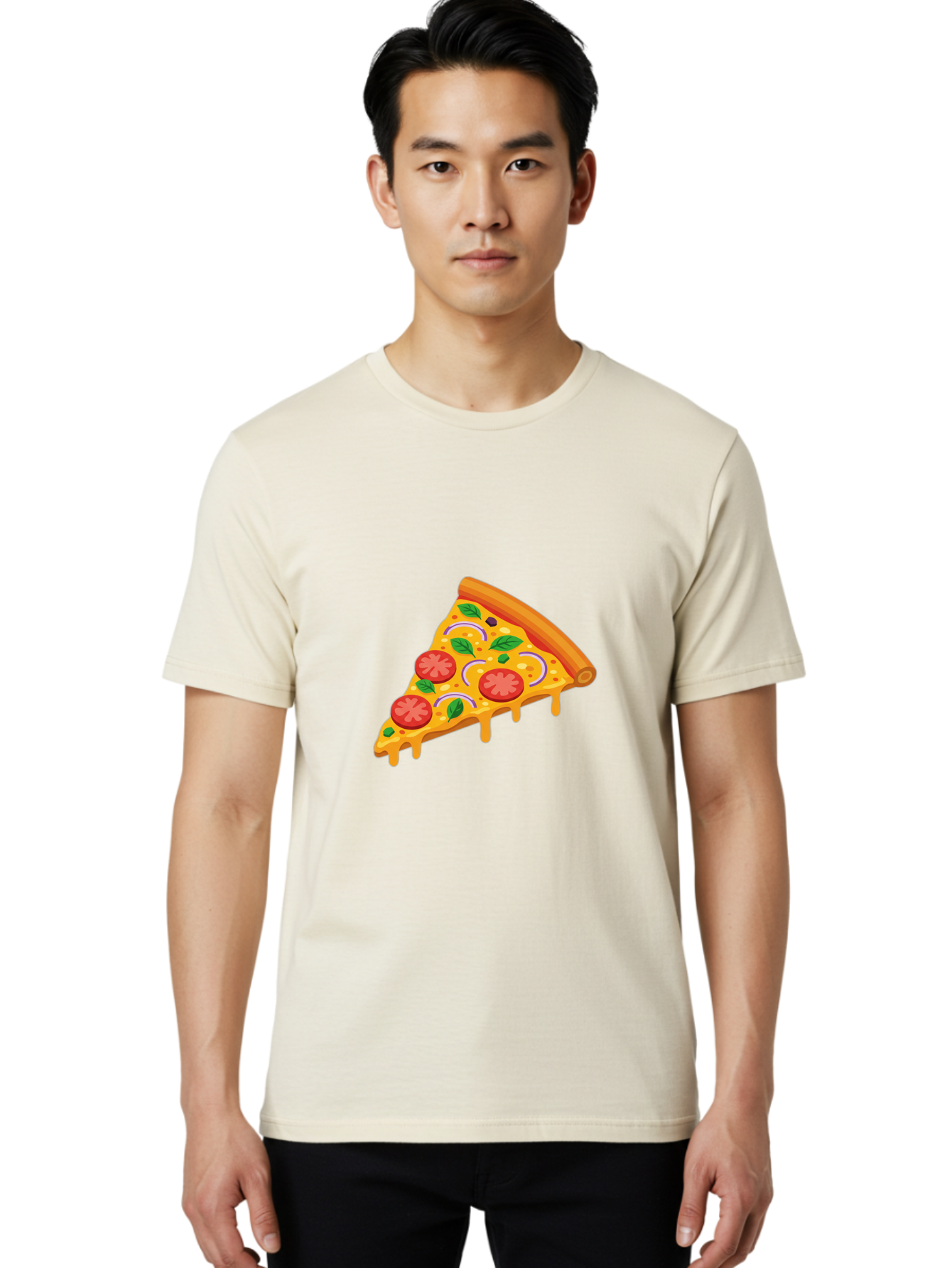 Pizza-Slice Men'S Graphic Tee, 100% Cotton, Comfortable Casual Summer Wear, Machine Washable, Cheesy Pizza Slice, Tomato Sauce, Melted Mozzarella, Fresh Basil, Onion Rings, Olives, Italian Food, Delicious Meal, Appetizing Dish, Savory Treat Bac316