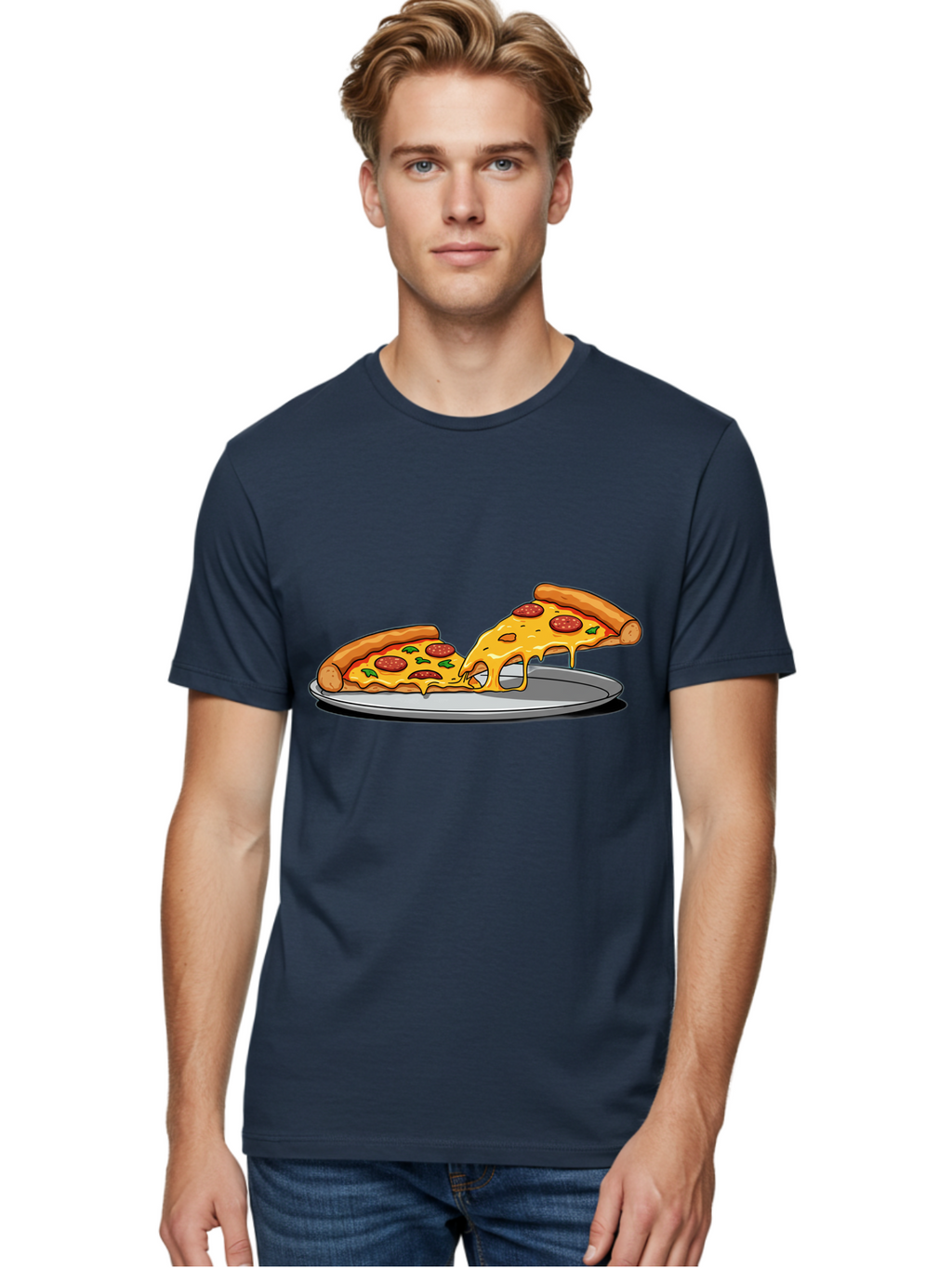 Pizza-Slices Men'S Graphic Tee, 100% Cotton, Comfortable Casual Summer Wear, Machine Washable, Pepperoni Pizza, Cheesy Goodness, Melted Cheese, Italian Food, Pizza Slices, Savory Delight, Foodie Favorite, Cheesy Pull Bac318