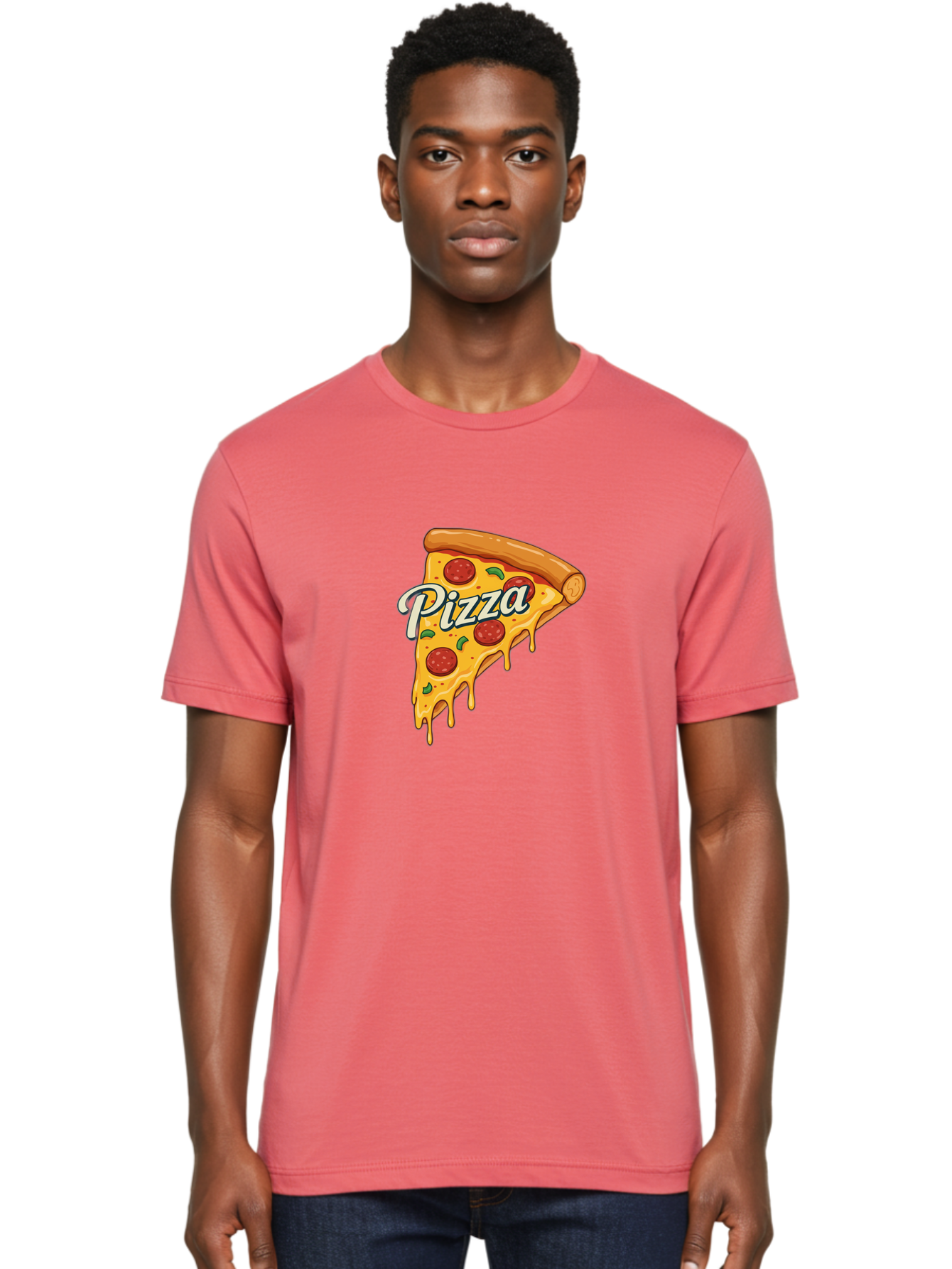 Pizza Men'S Graphic Tee, 100% Cotton, Comfortable Casual Summer Wear, Machine Washable, Cheesy Pizza Slice, Pepperoni Pizza, Melted Cheese, Green Peppers, Pizza Toppings, Italian Food, Delicious Pizza Bac320
