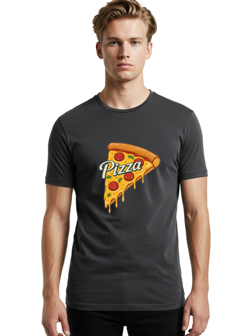 Pizza Men'S Graphic Tee, 100% Cotton, Comfortable Casual Summer Wear, Machine Washable, Cheesy Pizza Slice, Pepperoni Pizza, Melted Cheese, Green Peppers, Pizza Toppings, Italian Food, Delicious Pizza Bac320