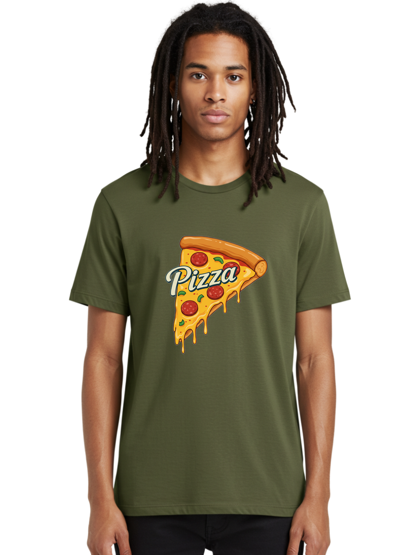 Pizza Men'S Graphic Tee, 100% Cotton, Comfortable Casual Summer Wear, Machine Washable, Cheesy Pizza Slice, Pepperoni Pizza, Melted Cheese, Green Peppers, Pizza Toppings, Italian Food, Delicious Pizza Bac320