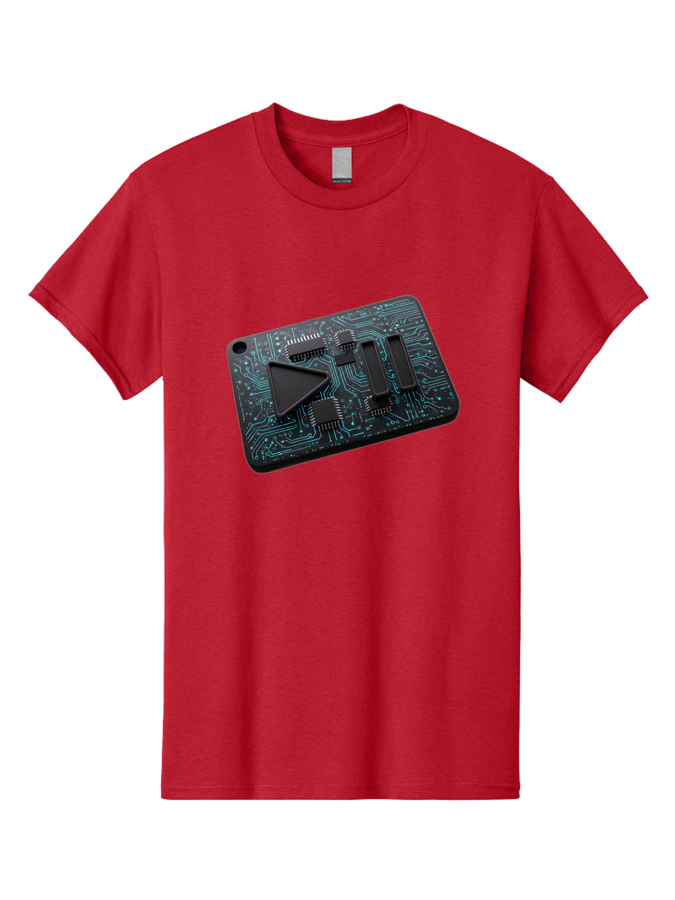 Play-Button-Circuit-Card Men'S Graphic Tee, 100% Cotton, Comfortable Casual Summer Wear, Machine Washable, Media Controls, Play Button, Circuit Board, Electronic Device, Futuristic Design, Modern Technology, Sleek Interface, User Experience, Bac325