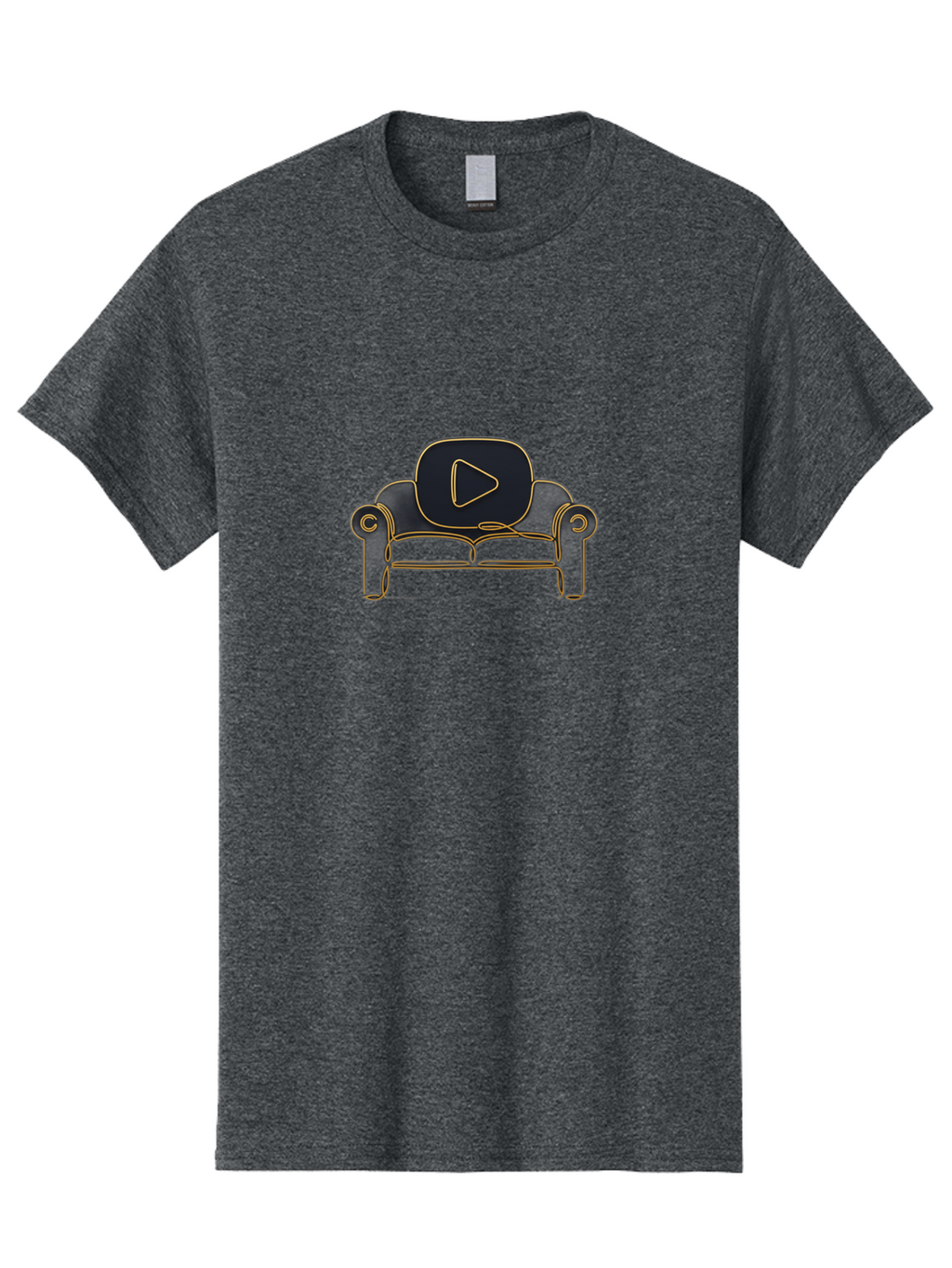 Play-Button Men'S Graphic Tee, 100% Cotton, Comfortable Casual Summer Wear, Machine Washable, Play Button On Couch, Youtube Logo, Sofa, Furniture, Outline Illustration, Modern Design, Luxury Living Room, Entertainment Bac331