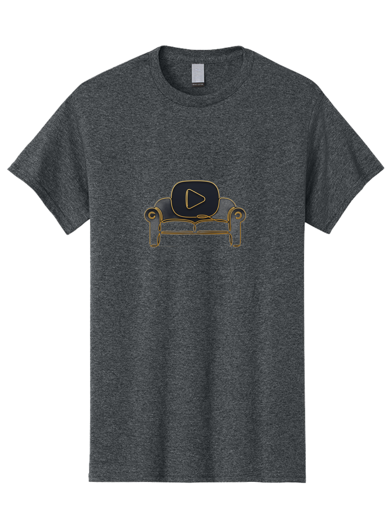 Play-Button Men'S Graphic Tee, 100% Cotton, Comfortable Casual Summer Wear, Machine Washable, Play Button On Couch, Youtube Logo, Sofa, Furniture, Outline Illustration, Modern Design, Luxury Living Room, Entertainment Bac331