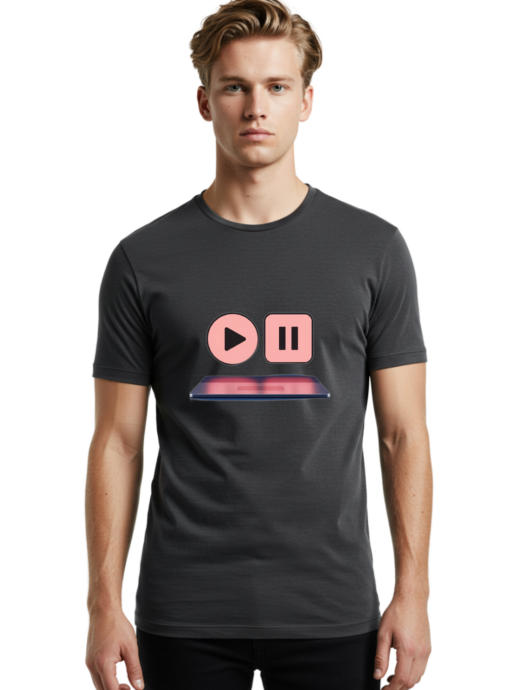 Play-Pause-1 Men'S Graphic Tee, 100% Cotton, Comfortable Casual Summer Wear, Machine Washable, Play Button, Pause Button, Media Controls, Video Player, Music Playback, Control Icons, Playback Controls, User Interface Bac332