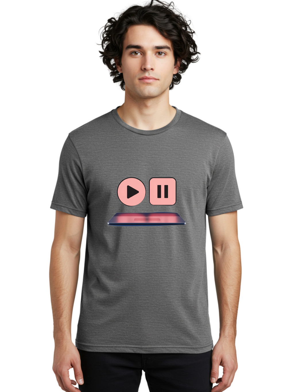 Play-Pause-1 Men'S Graphic Tee, 100% Cotton, Comfortable Casual Summer Wear, Machine Washable, Play Button, Pause Button, Media Controls, Video Player, Music Playback, Control Icons, Playback Controls, User Interface Bac332